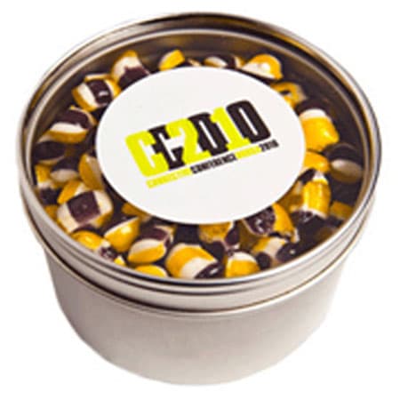 Small Round Window Tin with Humbugs 100g