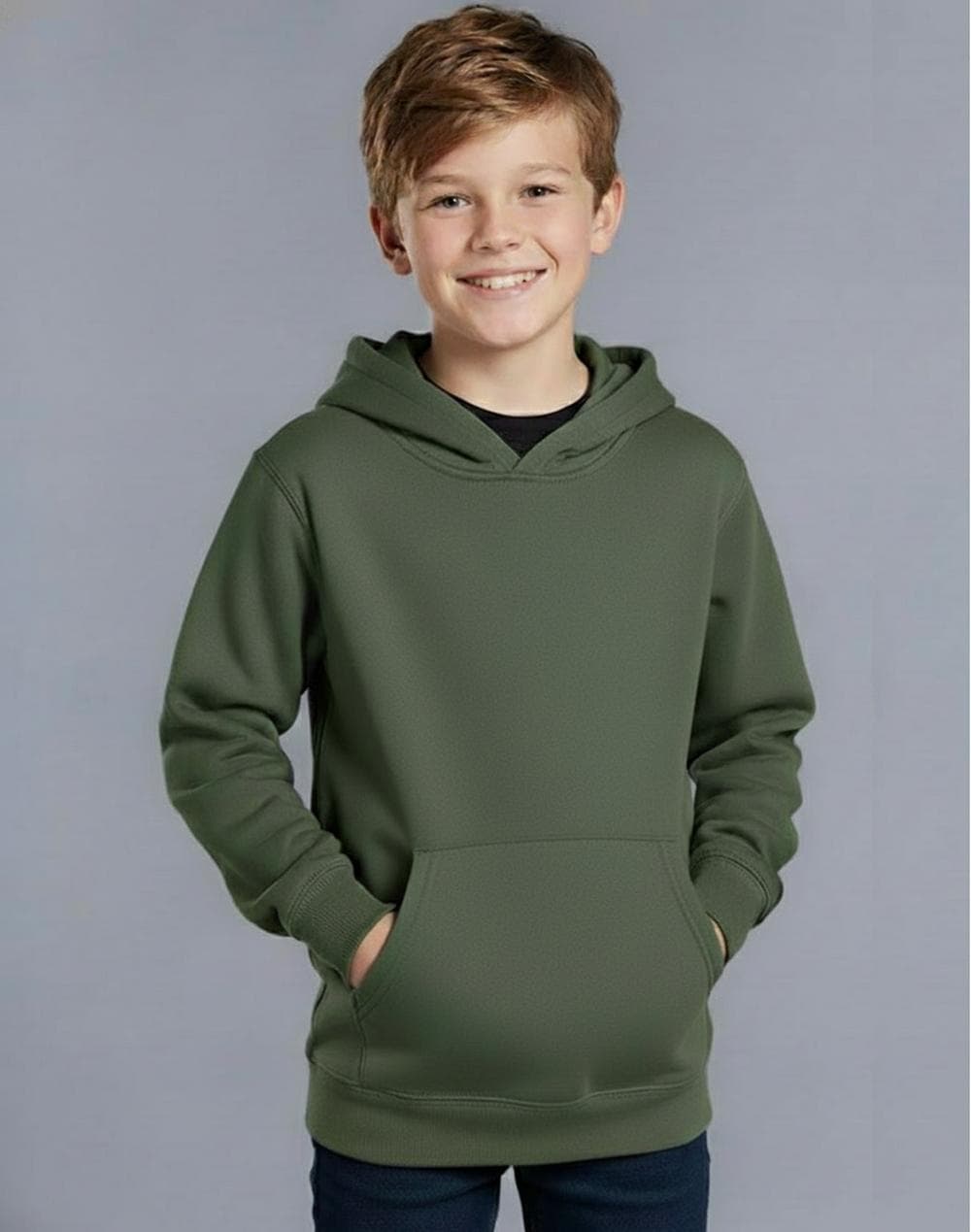 Kids' Close Front  Contrast Fleecy Hoodie