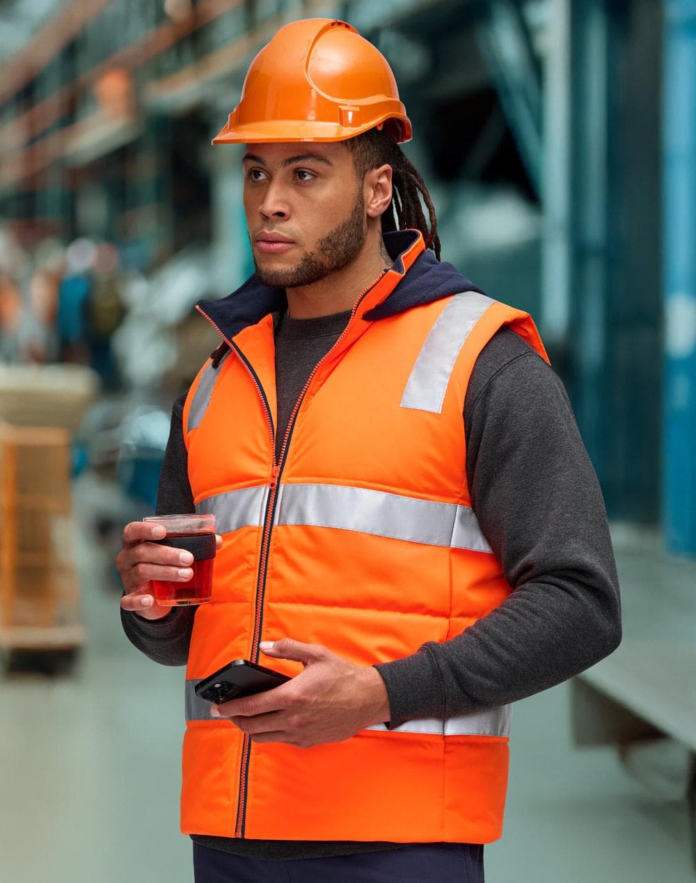 Unisex Hi Vis Hooded Puffer Vest