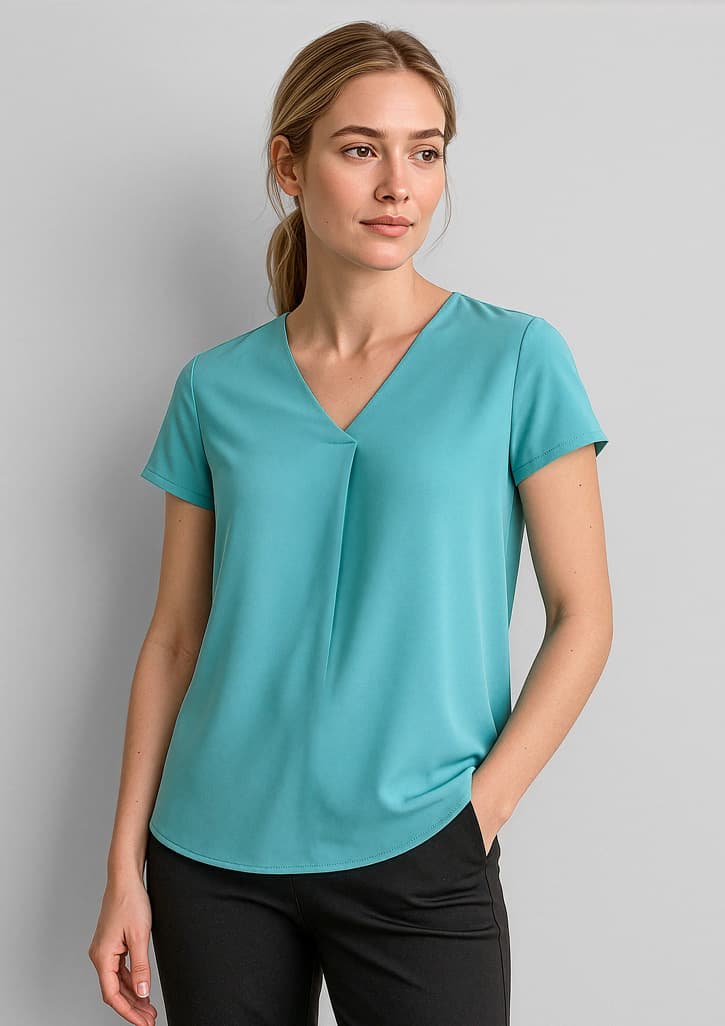Kayla Womens V-Neck Pleat Blouse