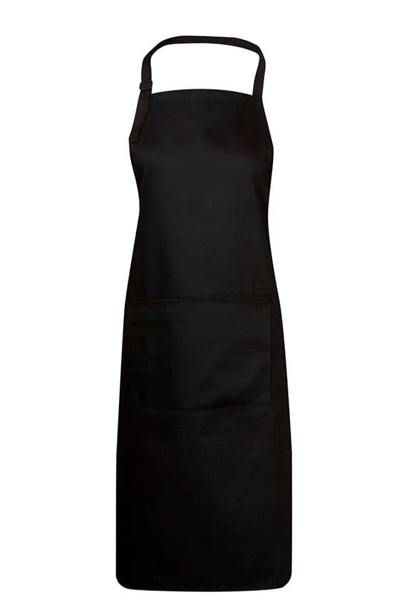 Poly Cotton Aprons, Bib Style, W86xL94cm (With adjustable neck strap and pocket, Black)