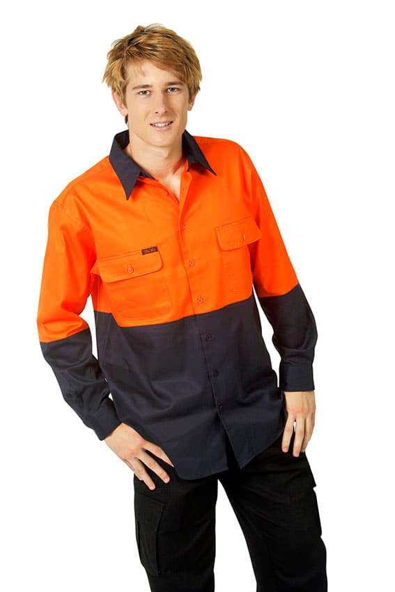 Hi Vis 190 GSM Cotton Drill Work Shirt, Long Sleeve