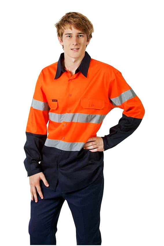 Hi Vis 190 GSM Cotton Drill Work Shirt, Long Sleeve