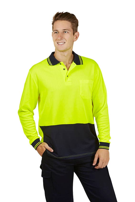 Hi Vis Drop Needle Cott Back Polo Long sleeve