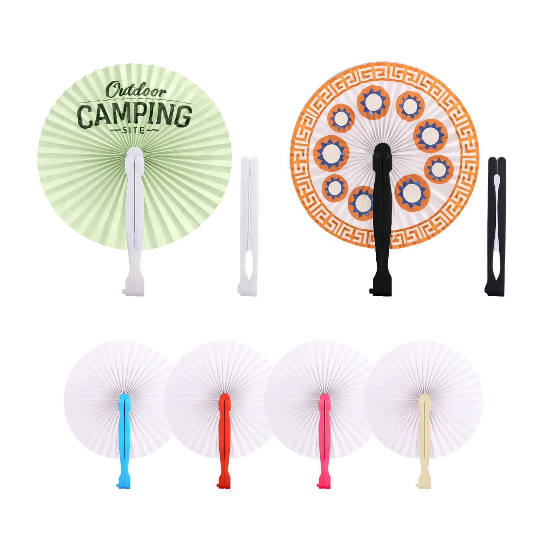 Round Plastic Handle Paper Fan