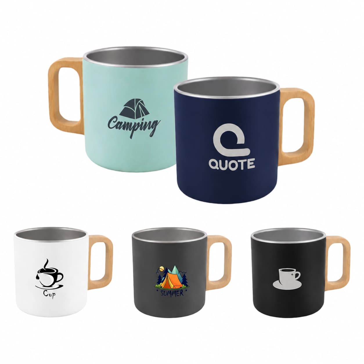 400ML Stainless Steel Insulated Mug with Wooden Handle