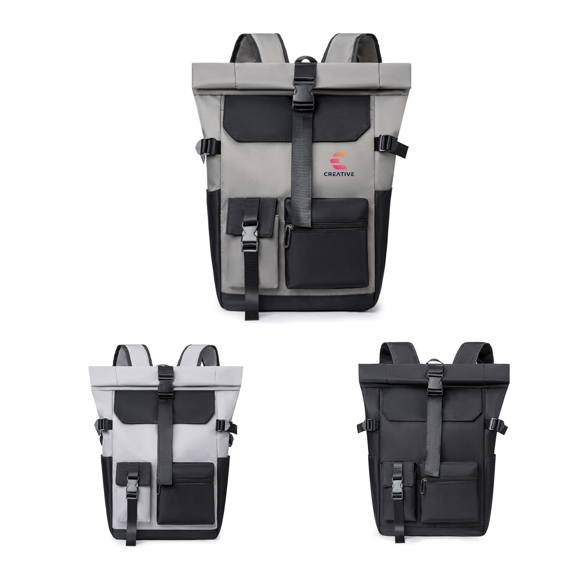 Multi-pocket Roll Top Backpack