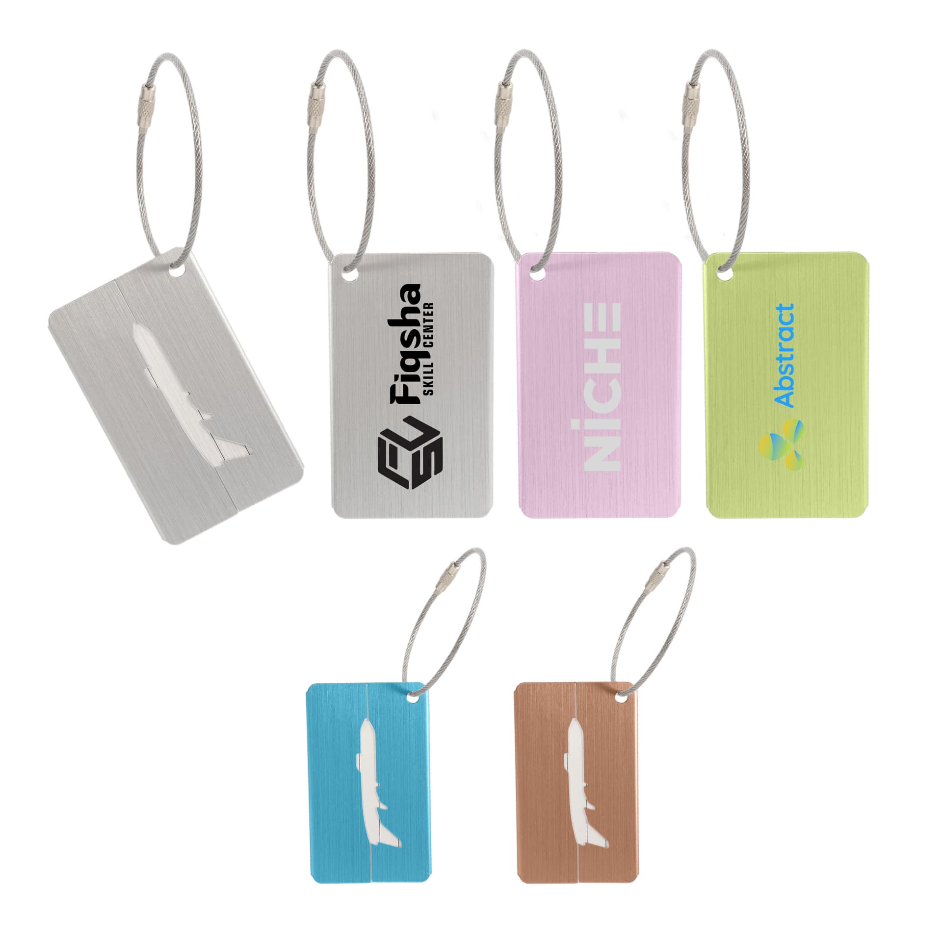 Plane Square Brushed Aluminium Luggage Tag
