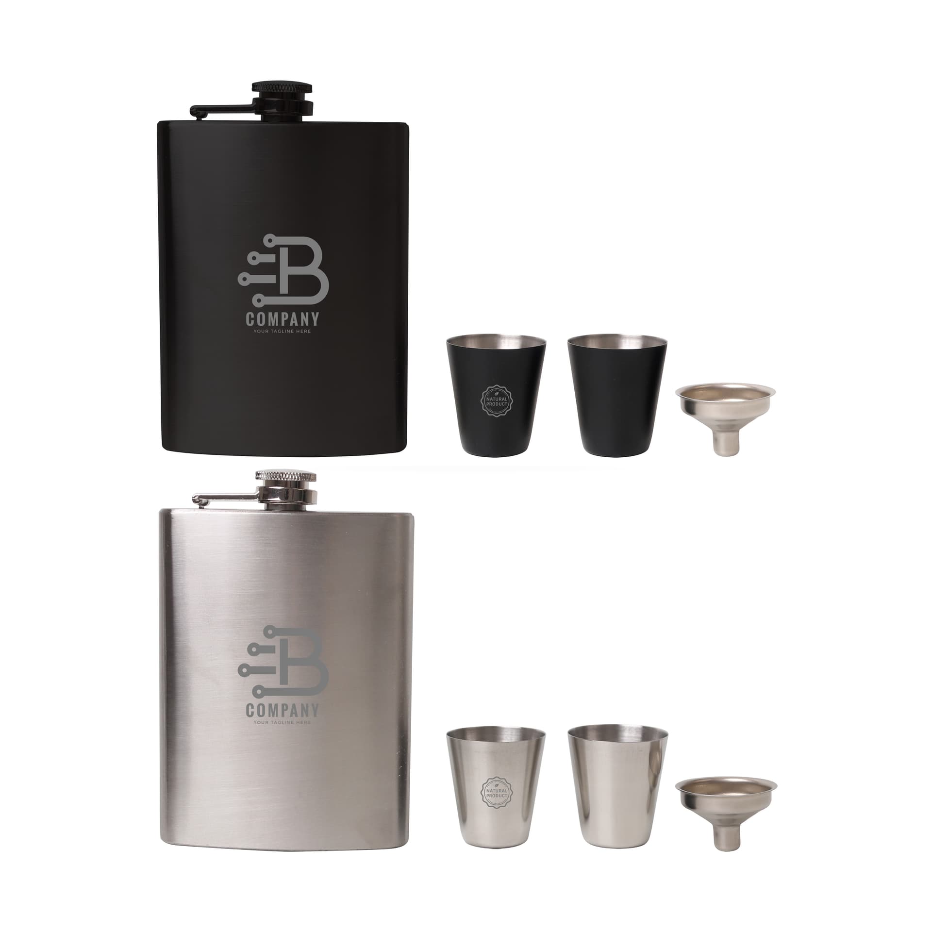 8 OZ Stainless Steel Hip Flask Set