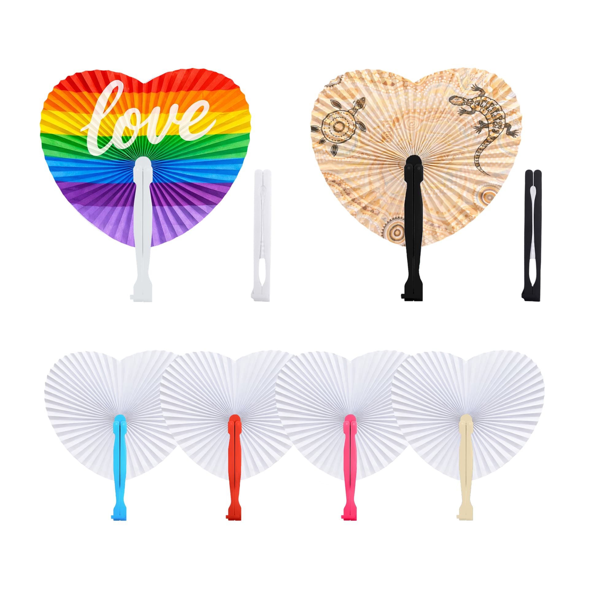 Heart Shape Plastic Handle Paper Fan