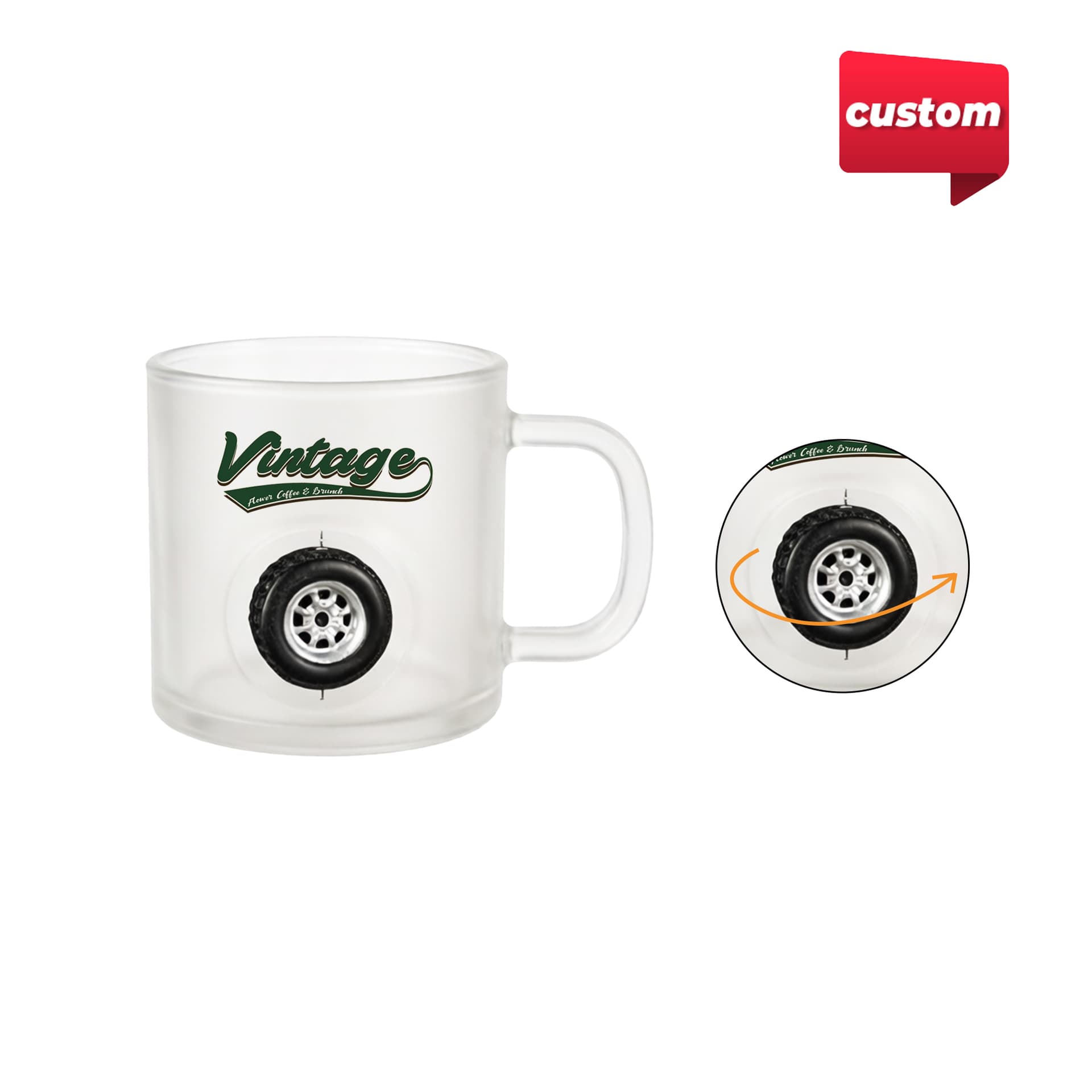 Frosted Glass Mug with Custom Spinner Toy