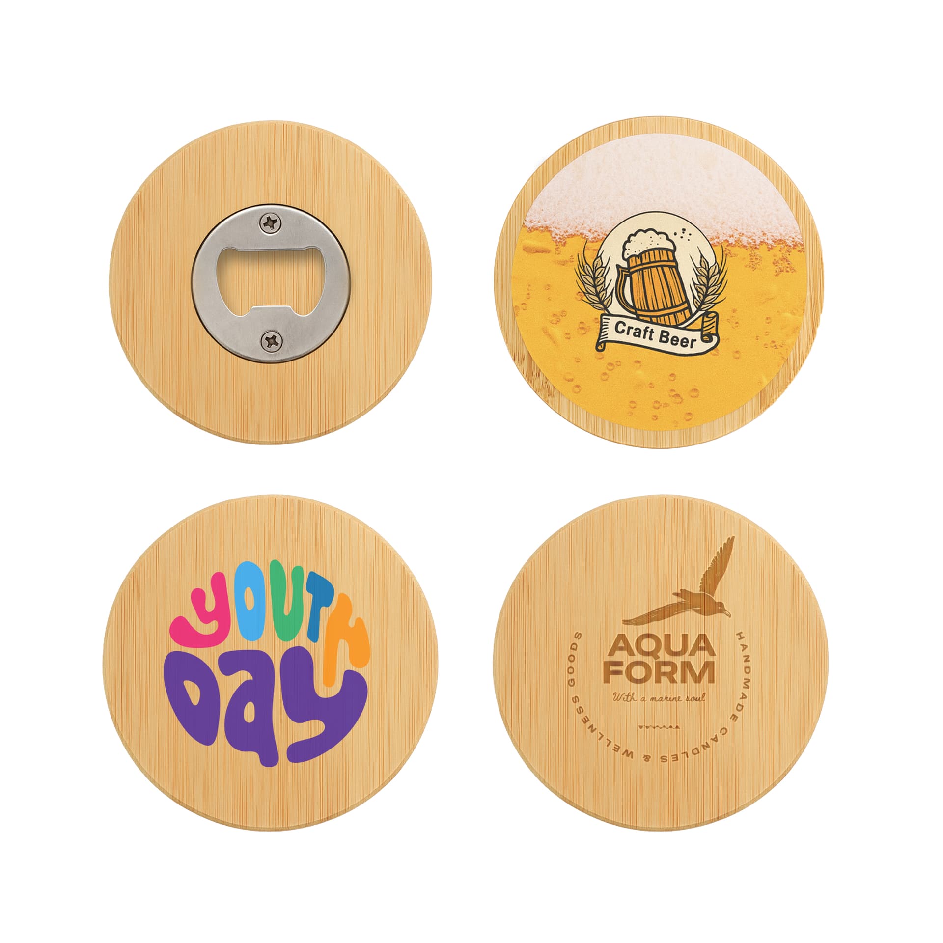 Round Bamboo Bottle Opener Coaster