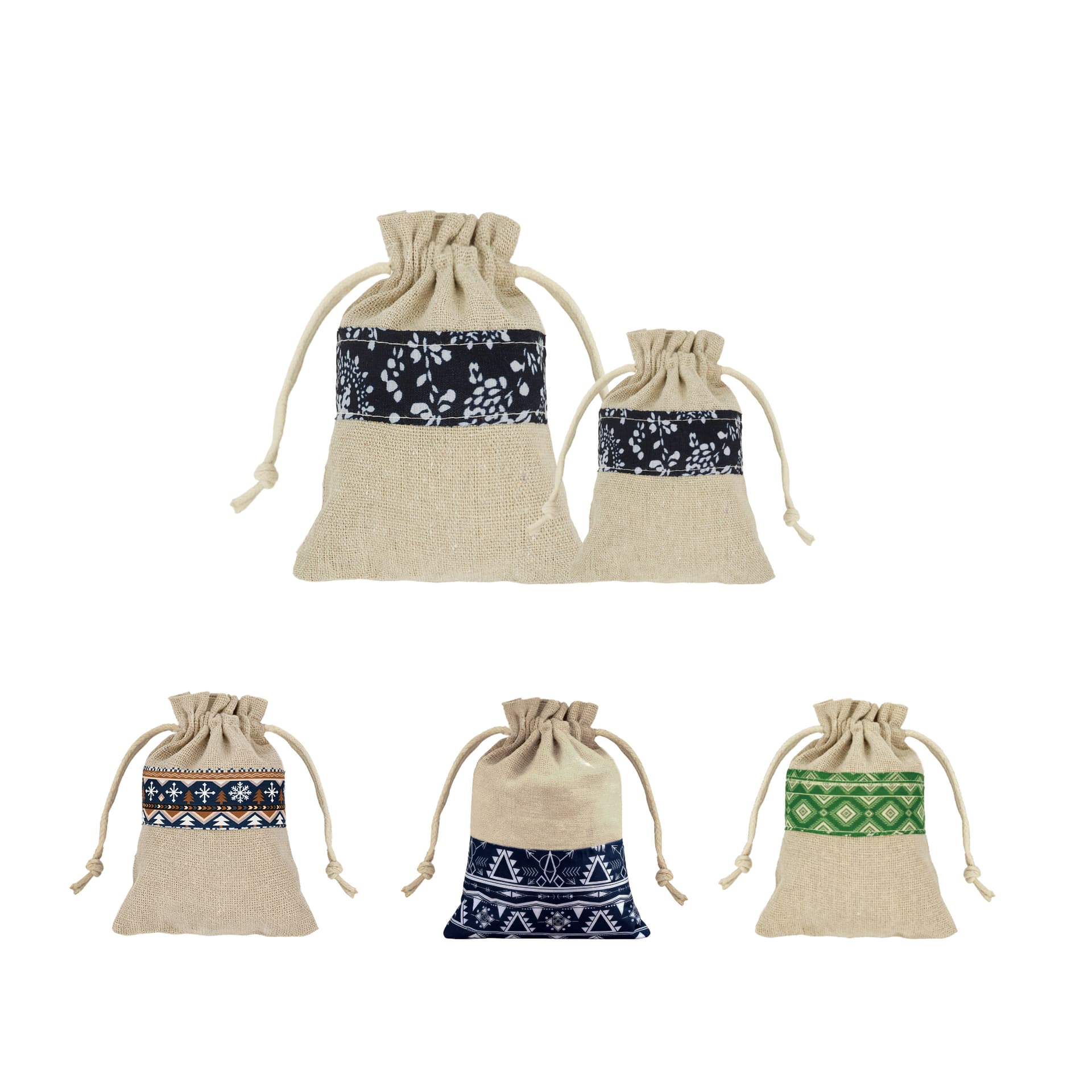 Cotton Linen Patchwork Drawstring Bags