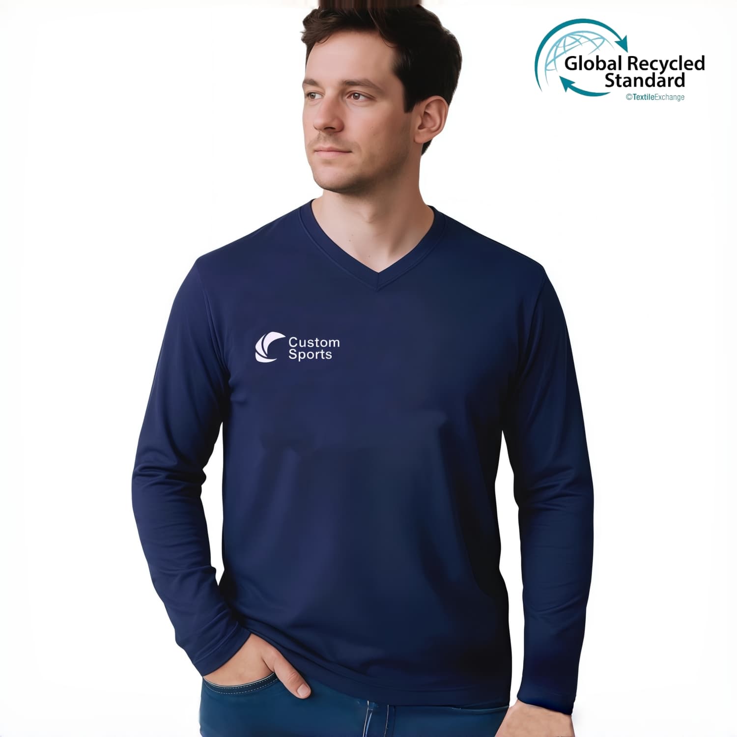 Unisex Adults RPET Micro Mesh Sublimated V-Neck Long Sleeves Shirt