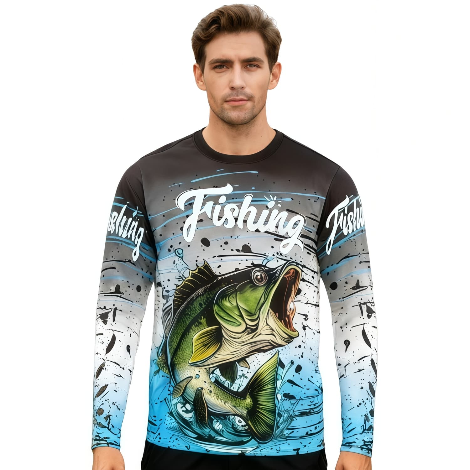 Men's Polyester Spandex Sublimated Crew Neck Long Sleeves Fishing Shirt